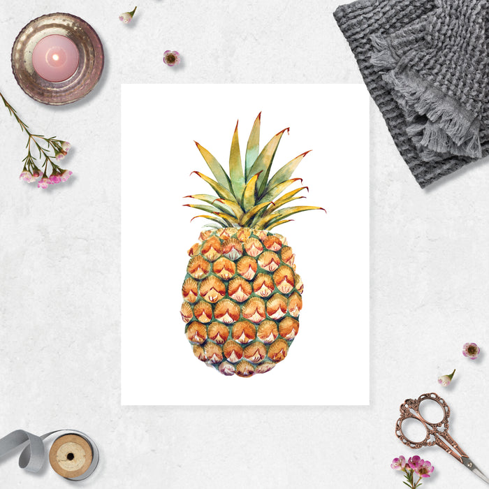 watercolor pineapple printed on matte white paper